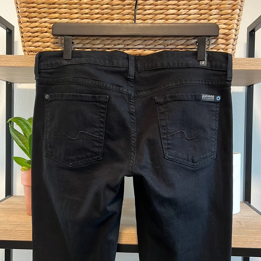 7 For All Mankind Mid-Rise Black Straight Leg Jeans, 30 - Picture 6 of 11
